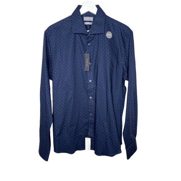 Michael Kors Men’s Slim Fit Blue Pattern Button Down Shirt Size Large - Picture 1 of 7